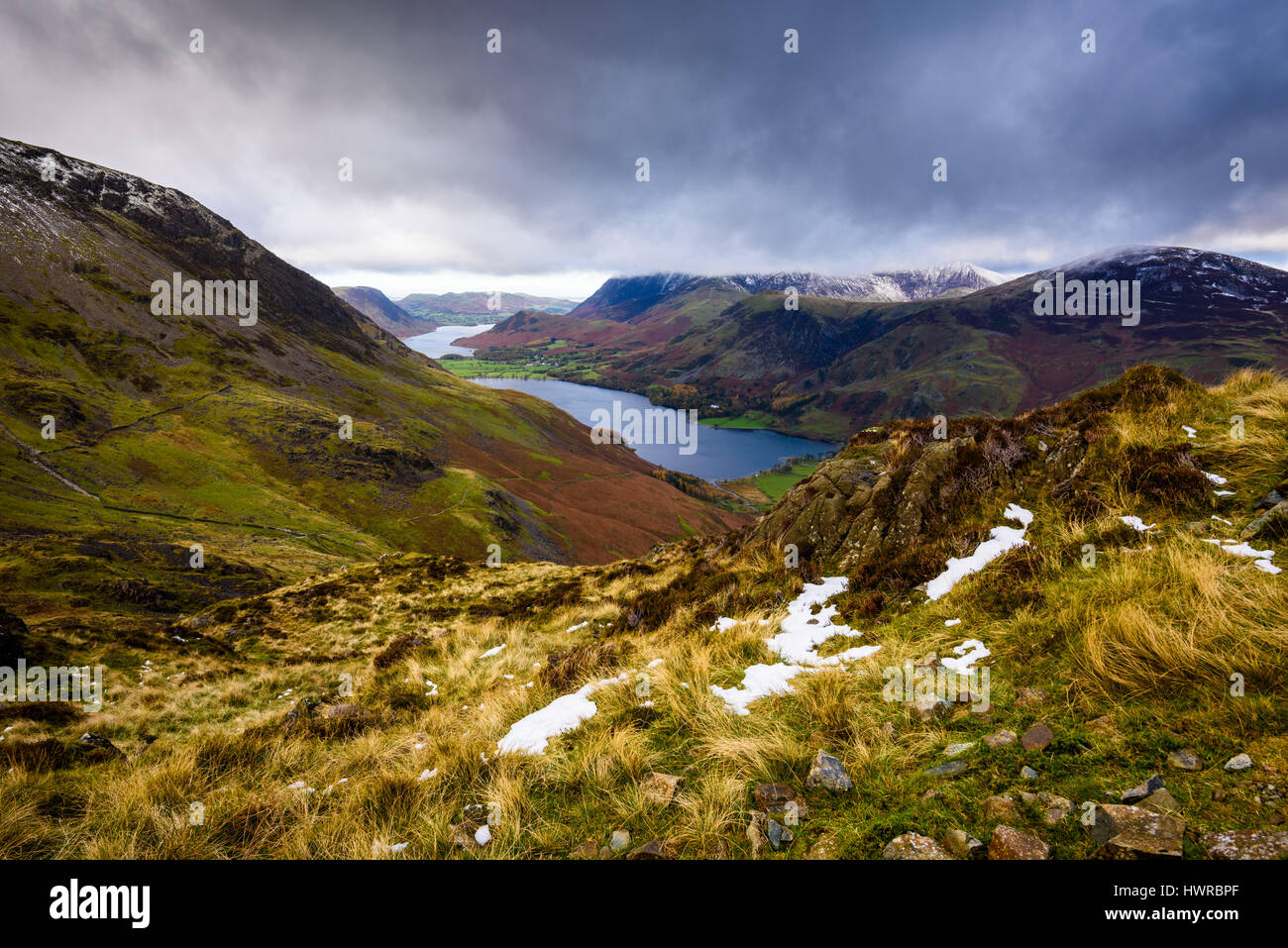 Buttermere and Crummock Water lakes from Hay Stacks in the Lake District National Park, Cumbria, England. Stock Photo