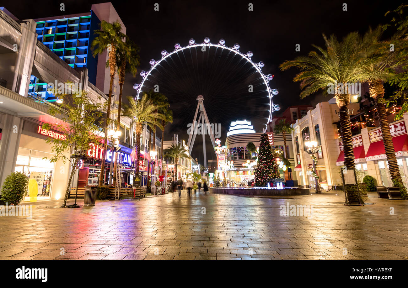The High Roller Ferris Wheel at The Linq Hotel and Casino at night - Las Vegas, Nevada, USA Stock Photo