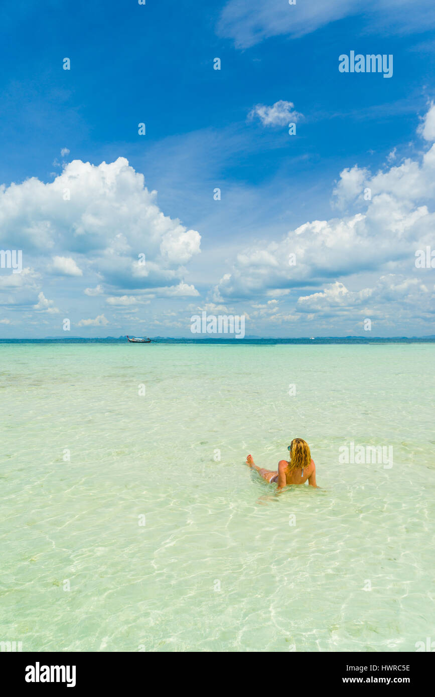 woman on the Thai beach of Poda island in Thailand Stock Photo