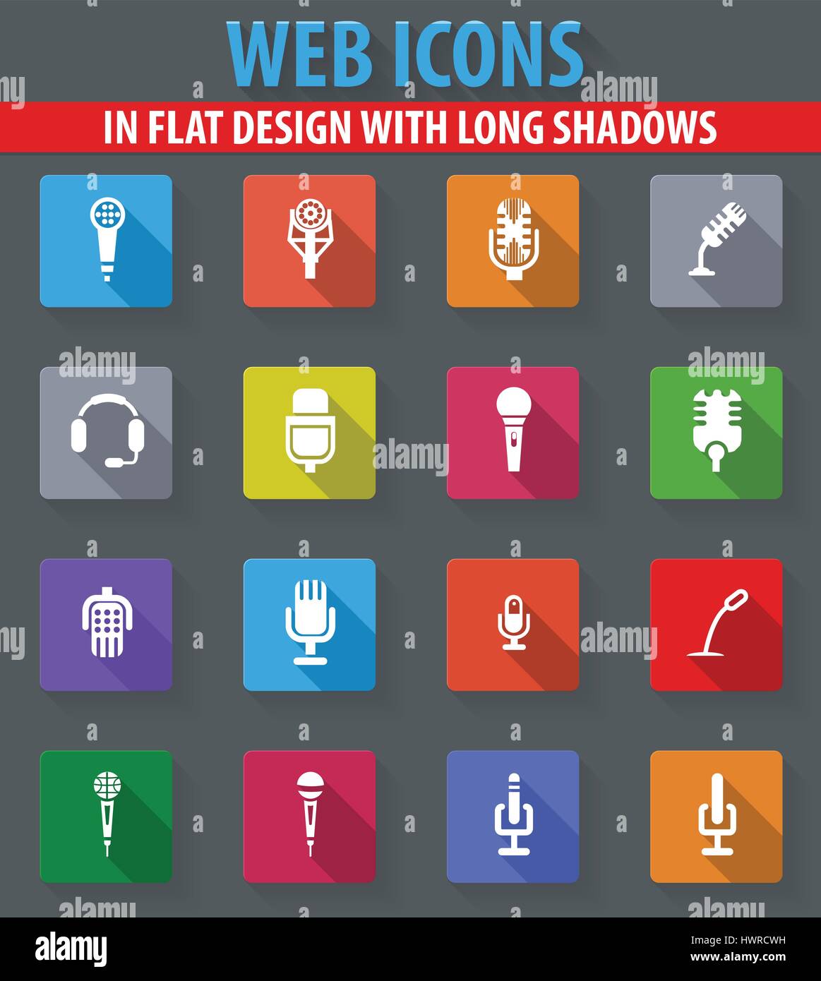 Microphone web icons in flat design with long shadows Stock Vector ...