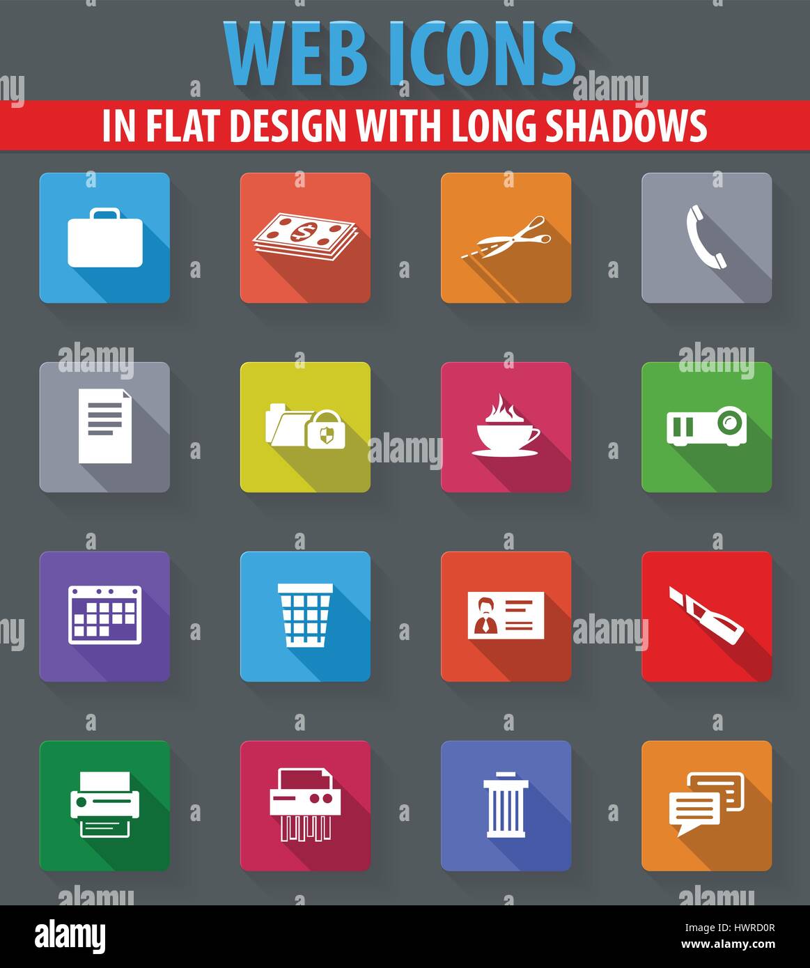 Office web icons in flat design with long shadows Stock Vector Image ...