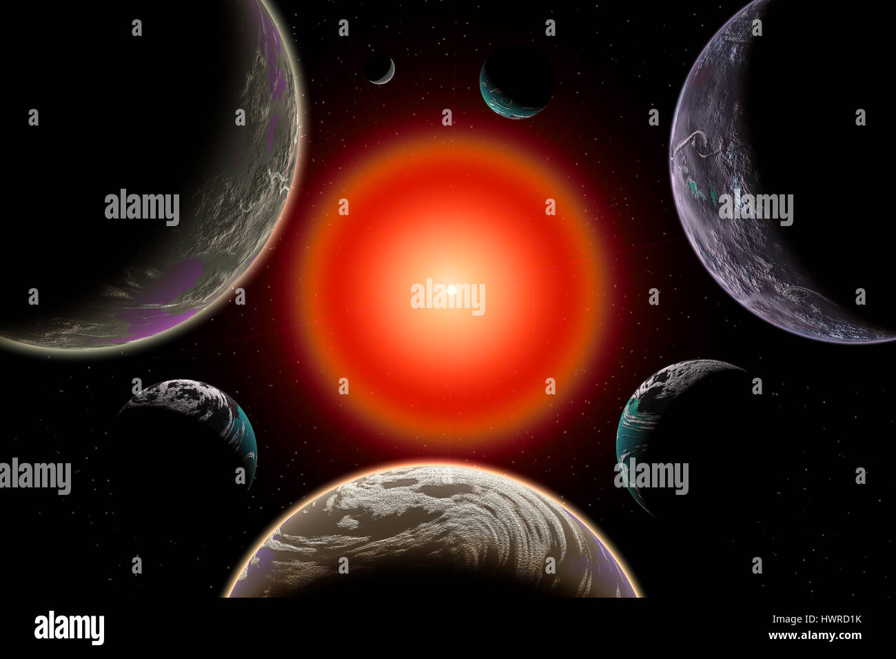 The Trappist Star System Consisting Of 7 Planets. Stock Photo