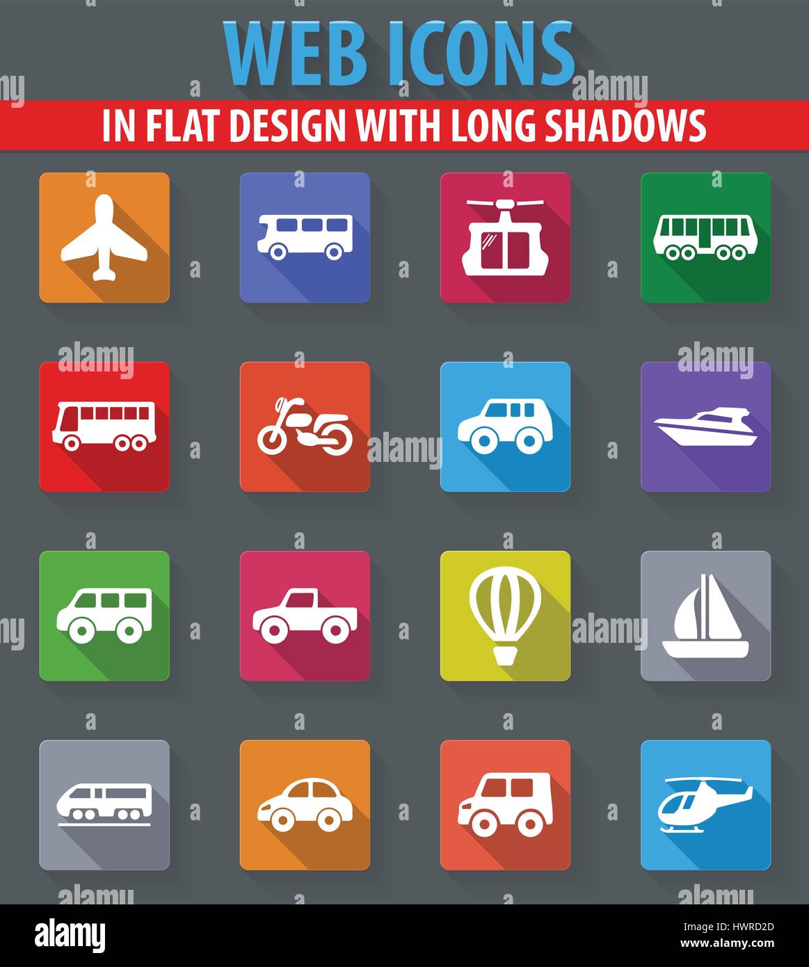 Public transport web icons in flat design with long shadows Stock ...