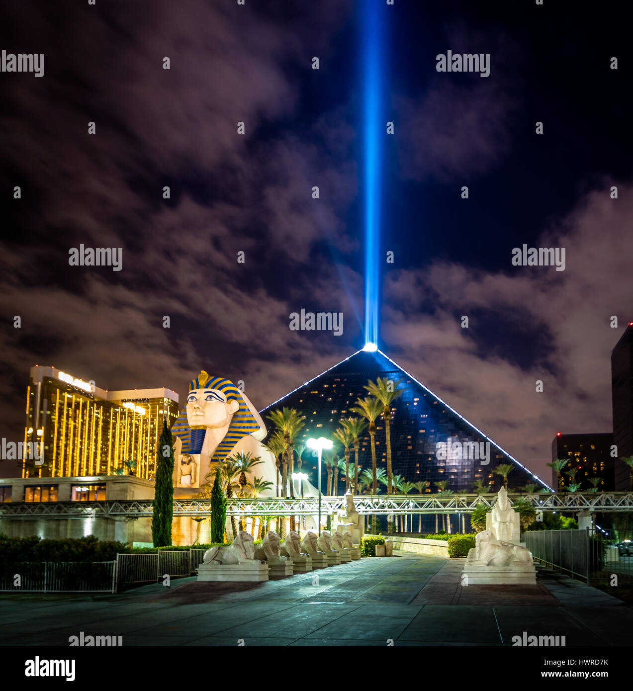 Luxor Hotel and Sky Beam at night - Las Vegas, Nevada, USA Stock Photo