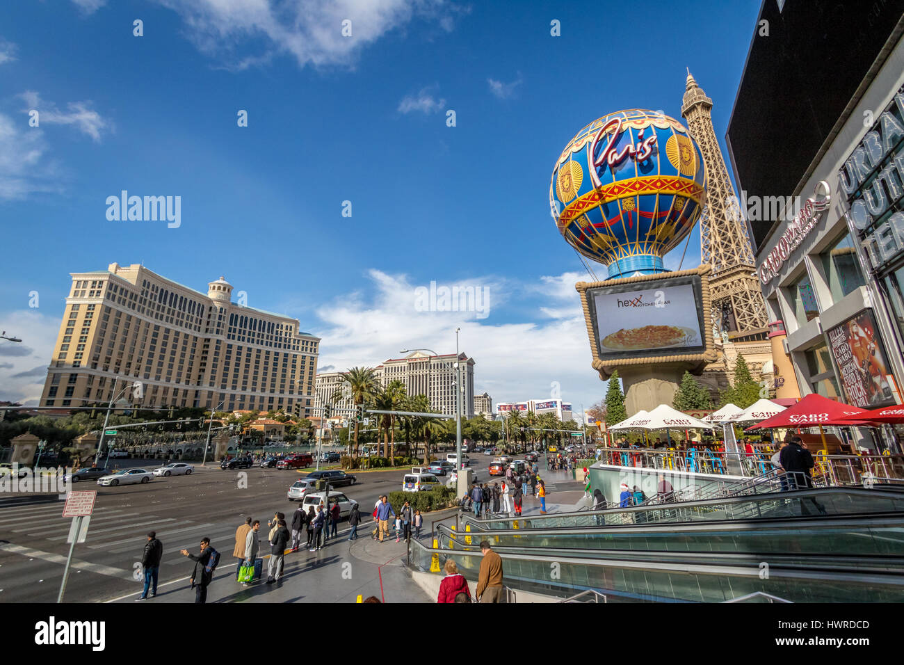 Las Vegas Strip and Paris Hotel Casino - Las Vegas, Nevada, USA Stock Photo