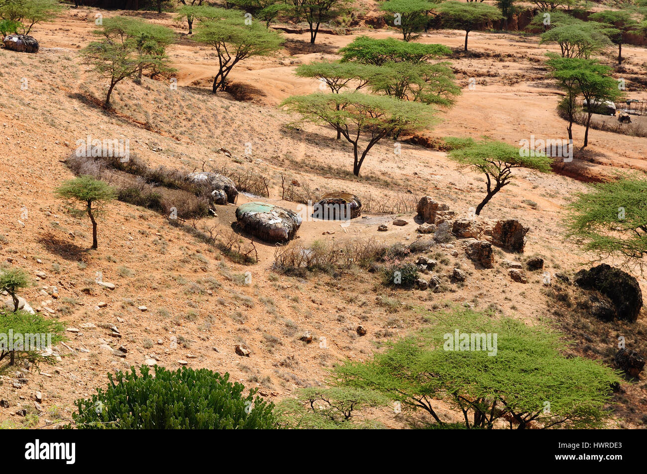 Kenya, Mountain landscapes in surroundings of the  South Horr village of Samburu people on the way to the Turkana lake. Stock Photo