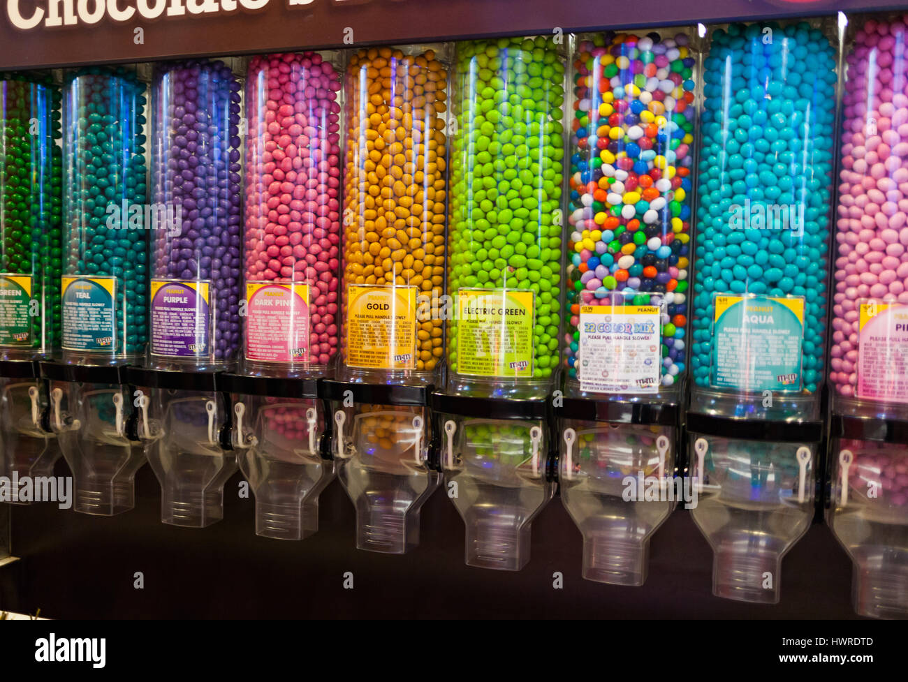 New York City, Usa - July 08, 2015: The M&M world store in Times square. This three-level 24,000-square-foot store is the largest candy store in Manha Stock Photo