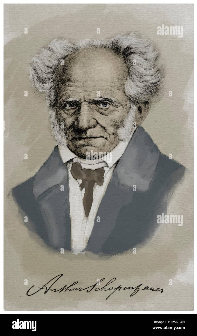 Arthur Schopenhauer. German philosopher, 22 February 1788 - 21 September 1860 - Wagner was influenced by his philosophy. Stock Photo
