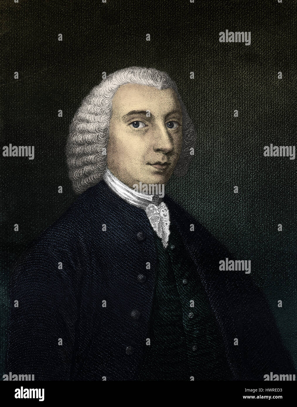 Tobias Smollett, portrait. Scottish poet and author, 19 March 1721 – 17 September 1771. After the engraving by E.Scriven. Stock Photo