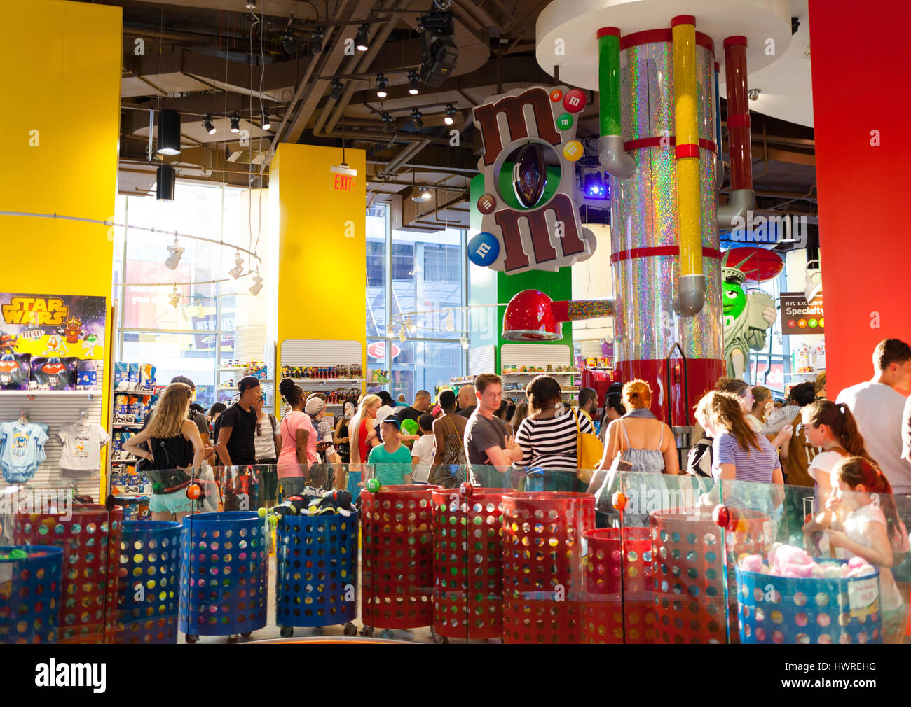 New York City, Usa - July 08, 2015: The M&M world store in Times square. This three-level 24,000-square-foot store is the largest candy store in Manha Stock Photo