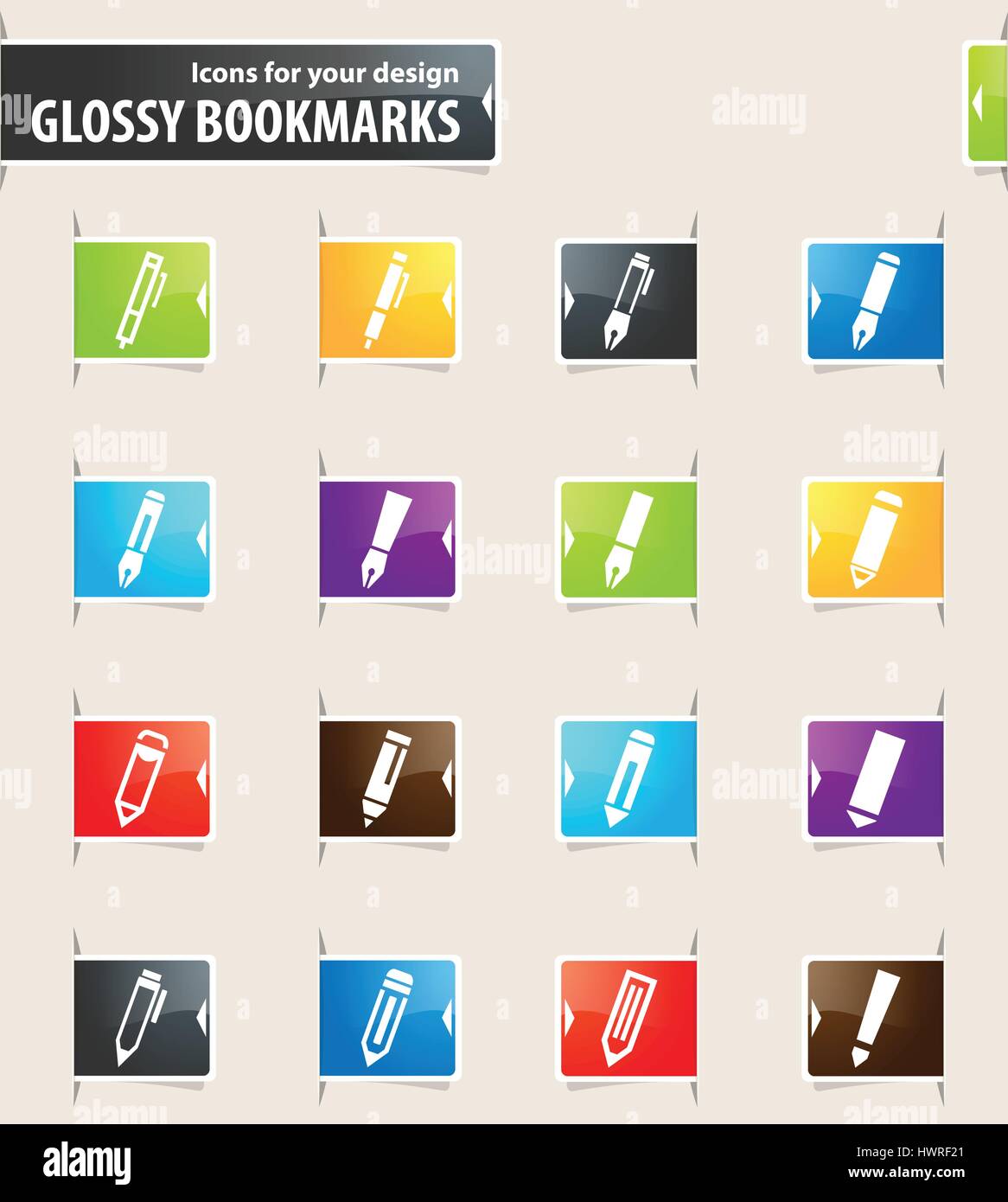 Edit icons for your design glossy bookmarks Stock Vector Image & Art