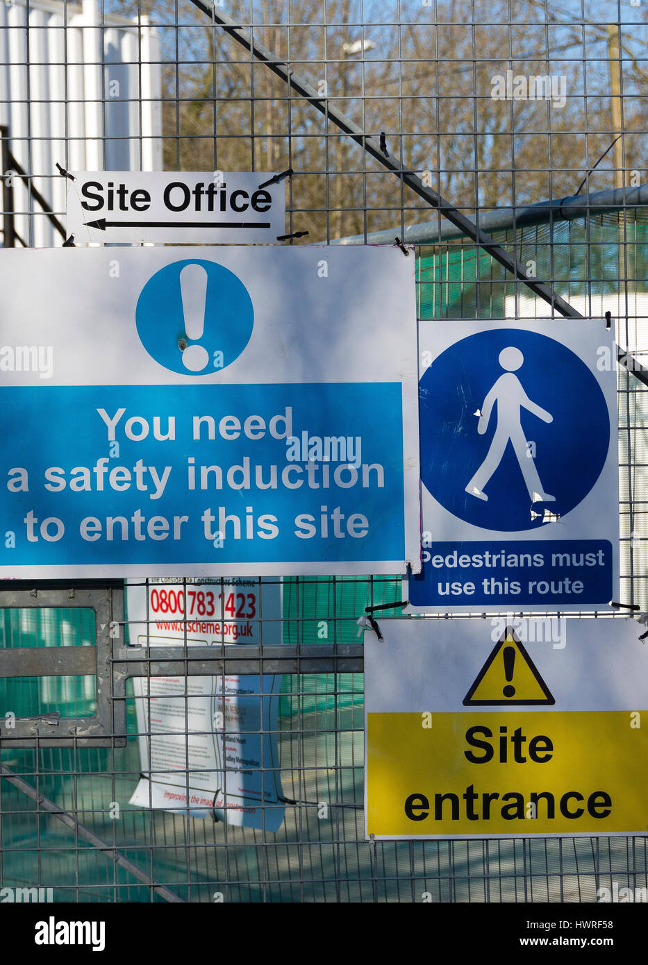 Construction site safety signs Stock Photo
