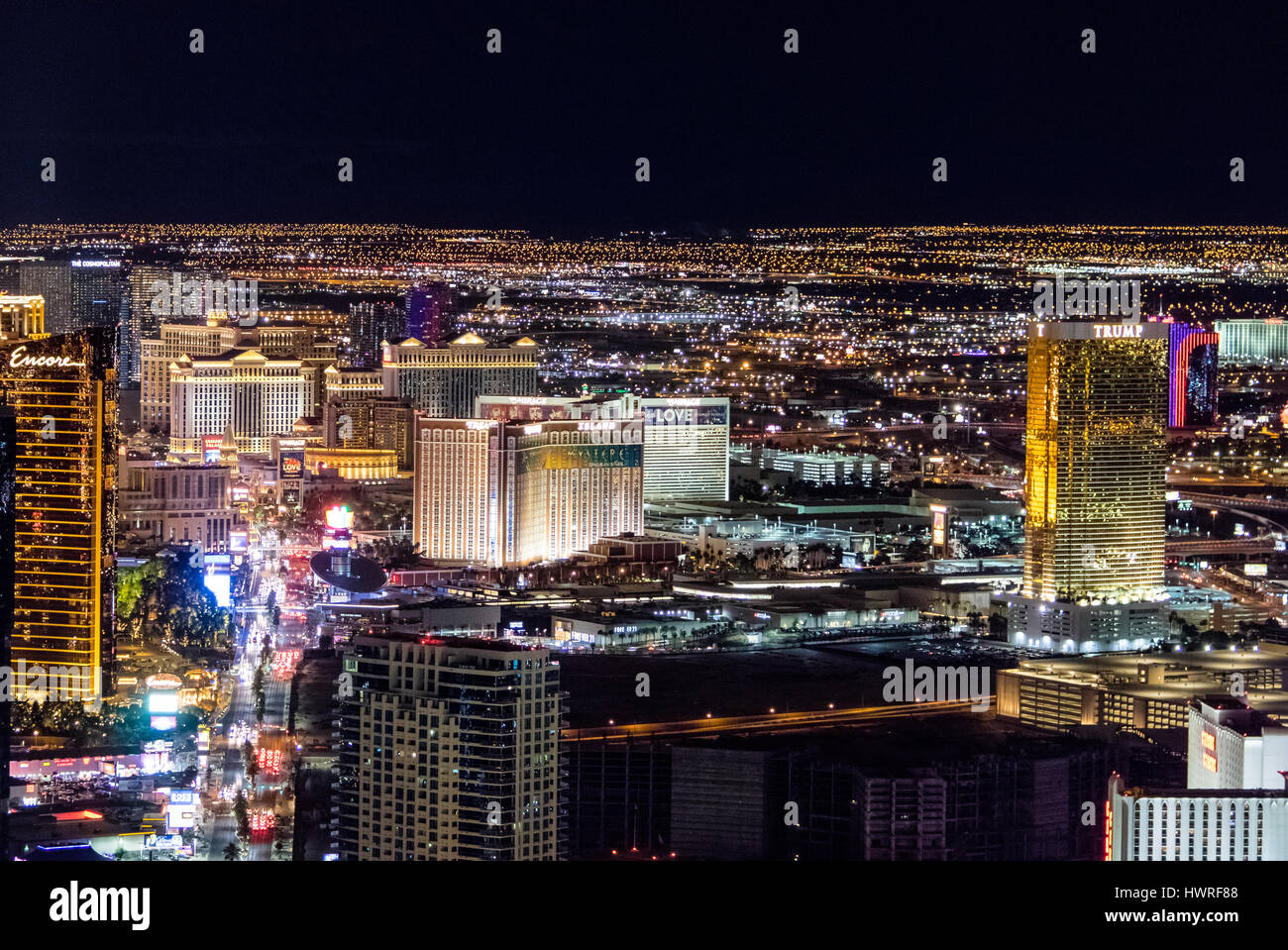 Aerial view of Las Vegas Strip at night - Las Vegas, Nevada, USA Stock Photo