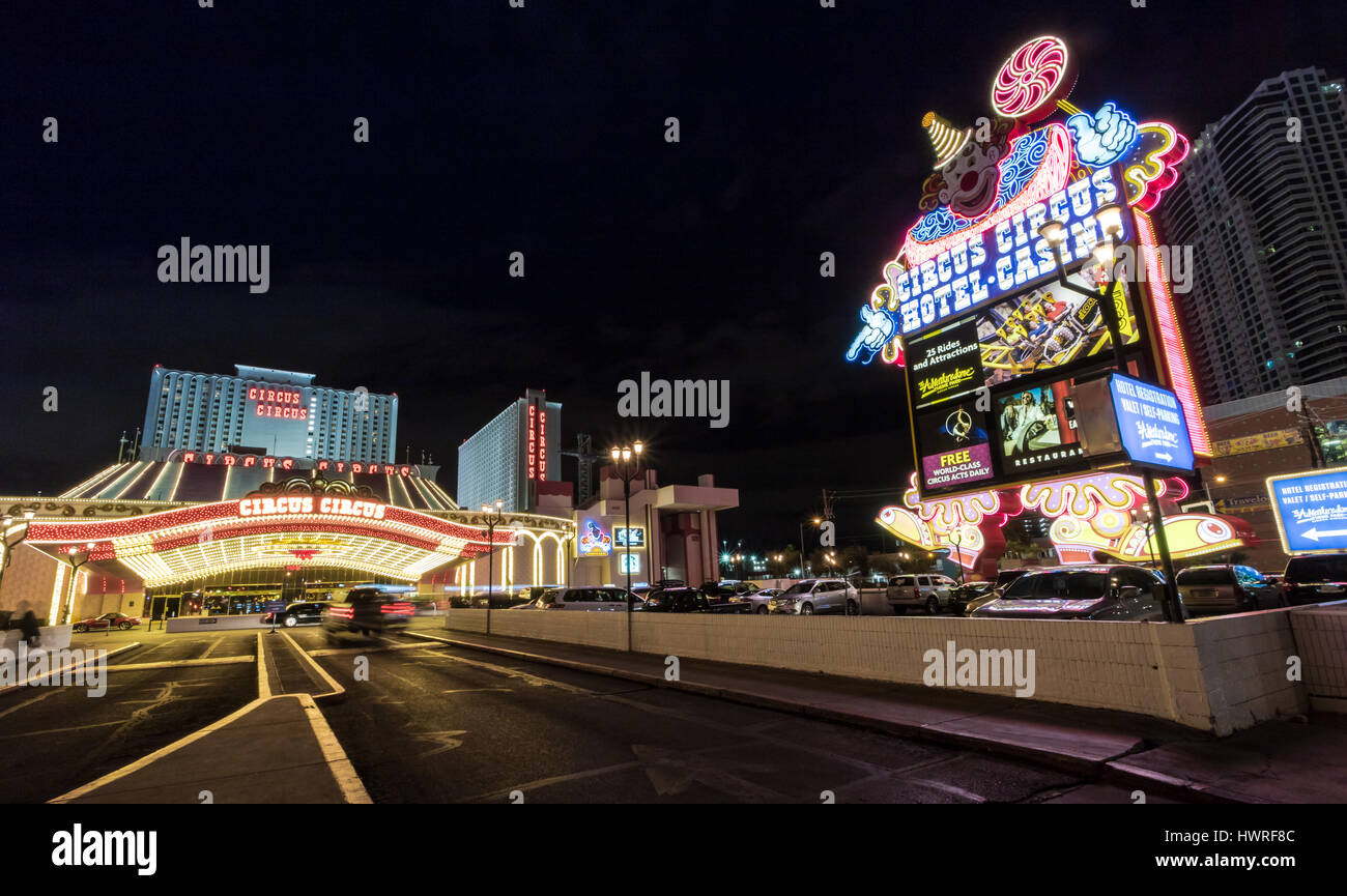Circus Circus Hotel and Casino entrance at night - Las Vegas, Nevada, USA Stock Photo