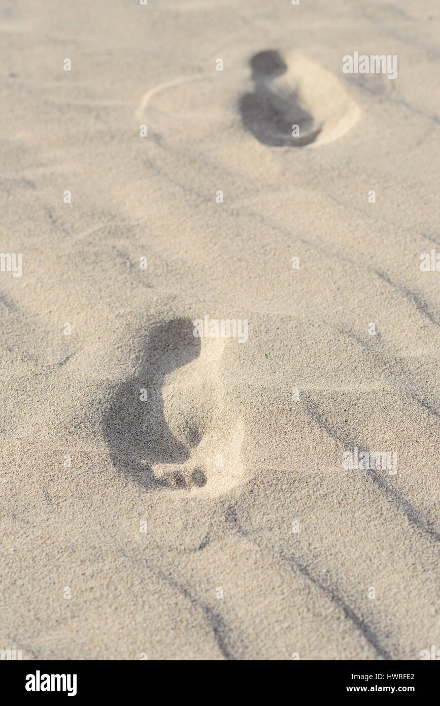 Footprints in white sand, Indian Ocean, Australia, Western Australia, down under Stock Photo