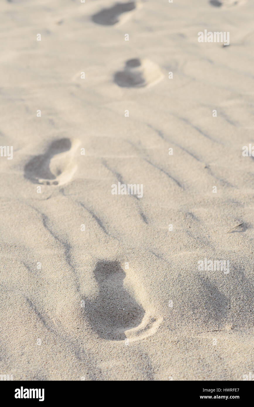 Footprints in white sand, Indian Ocean, Australia, Western Australia, down under Stock Photo