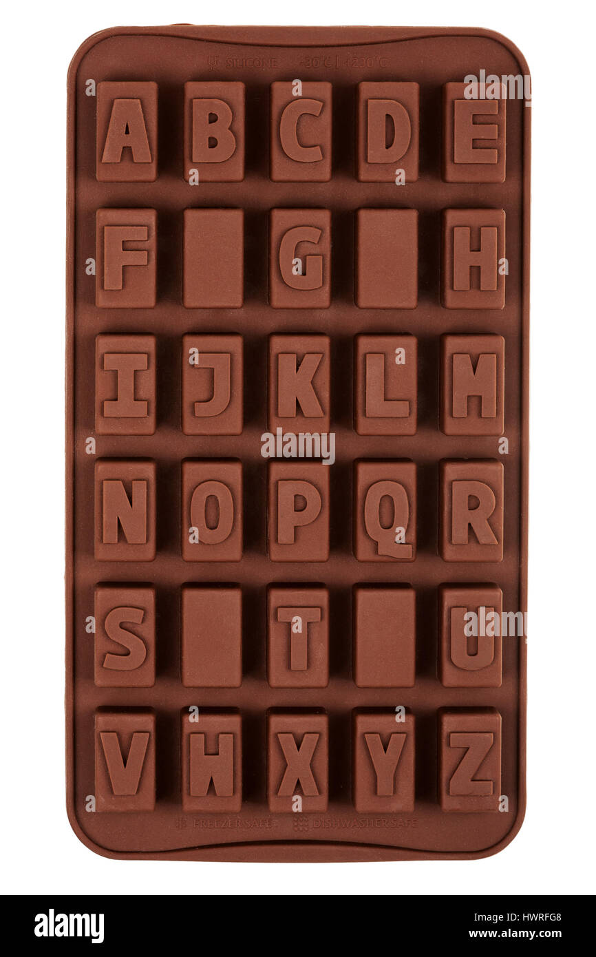 Brown silicone molds with alphabet for ice isolated on white background Stock Photo