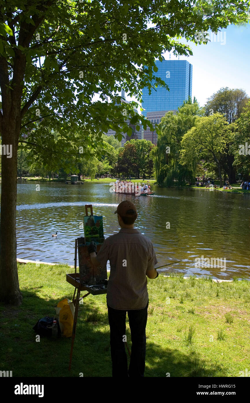 Boston Public Garden - an artist at work, Boston, Massachusetts Stock Photo
