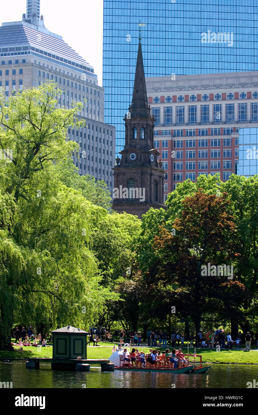 Boston Back Bay Skyline as seen from the Boston Public Garden, Boston Public Garden Stock Photo