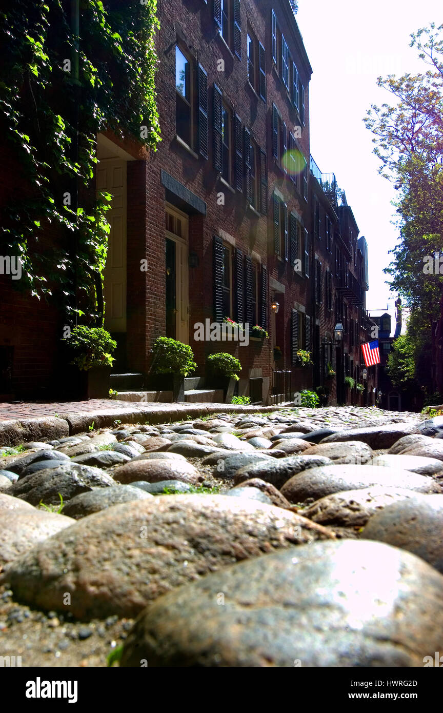 Acorn Street on Beacon Hill, Boston, Massachusetts Stock Photo