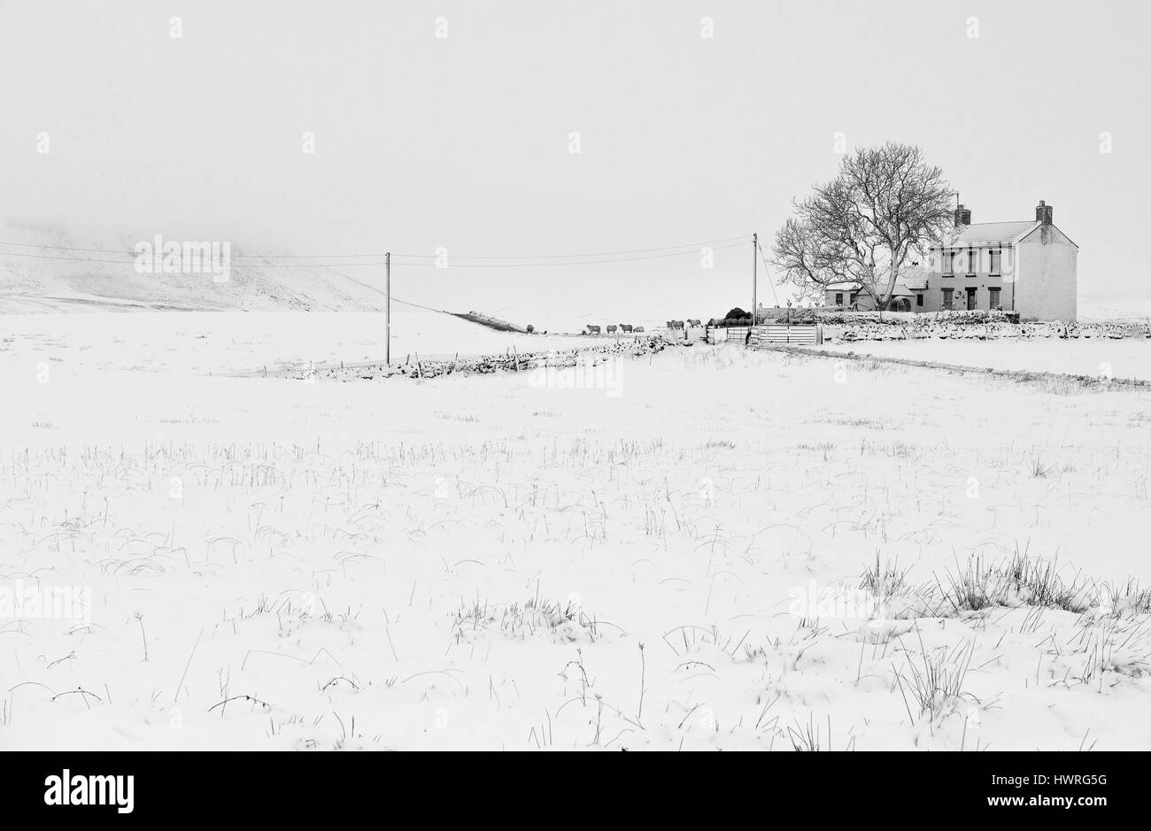 Farmhouse in the snow Stock Photo