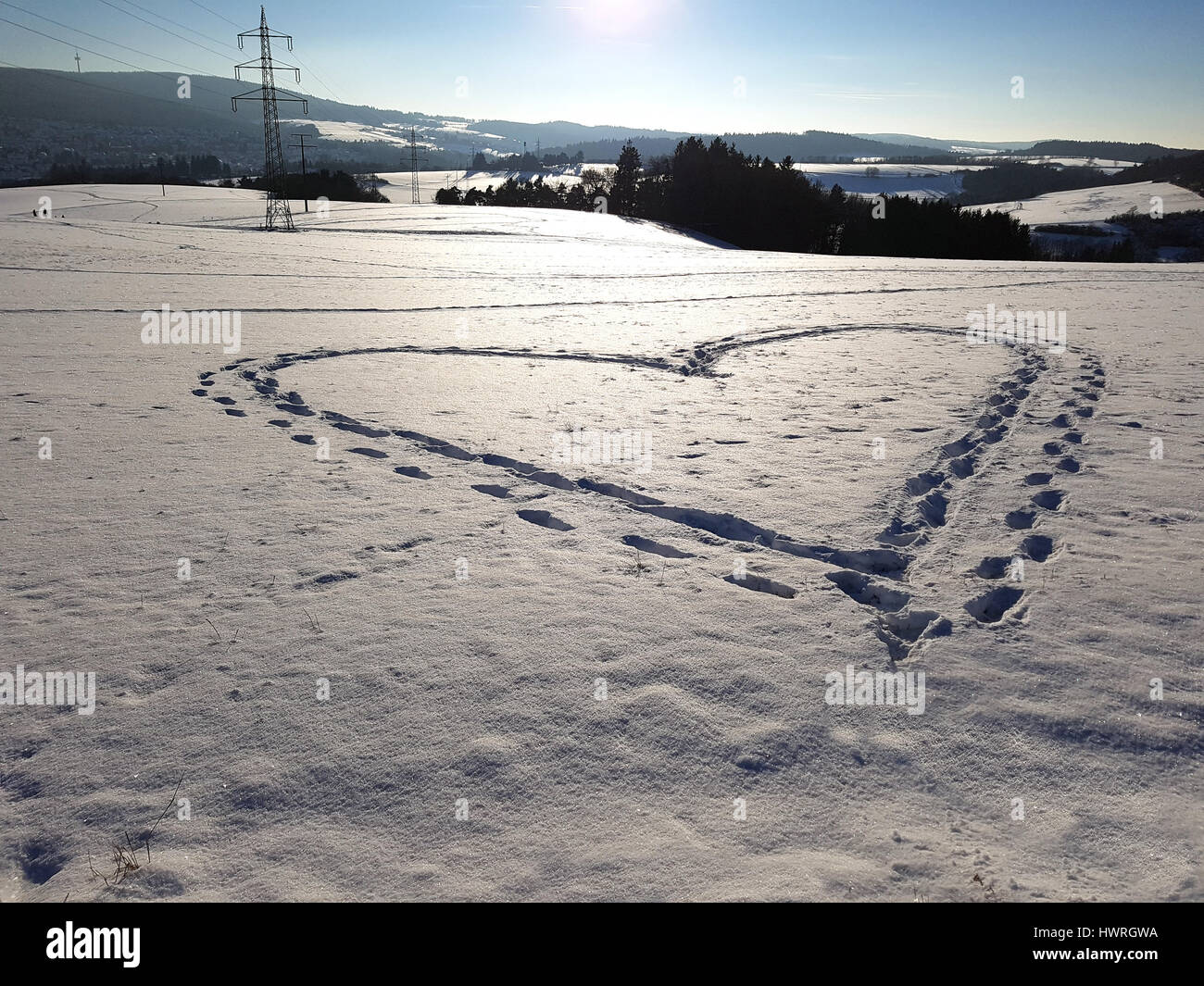 Herzspuren, Spuren, Schnee Stock Photo