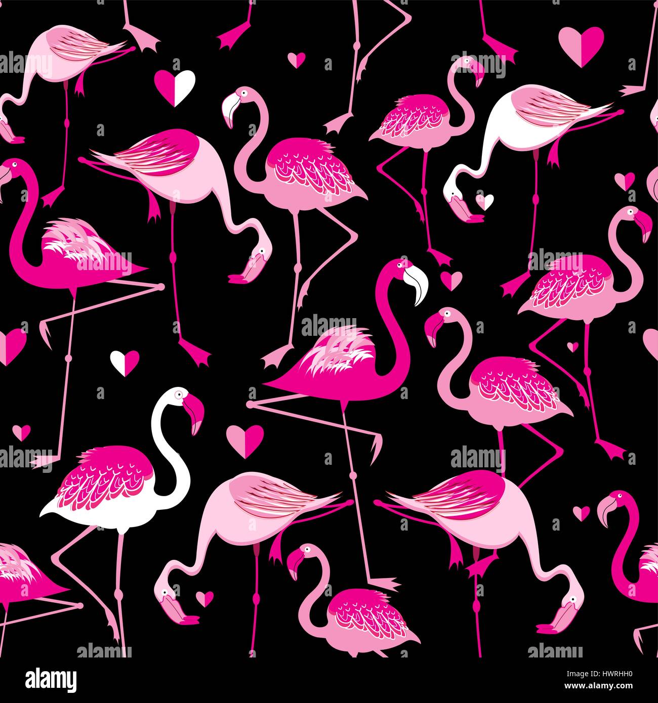 Seamless pattern from pink flamingos on a dark background Stock Vector ...