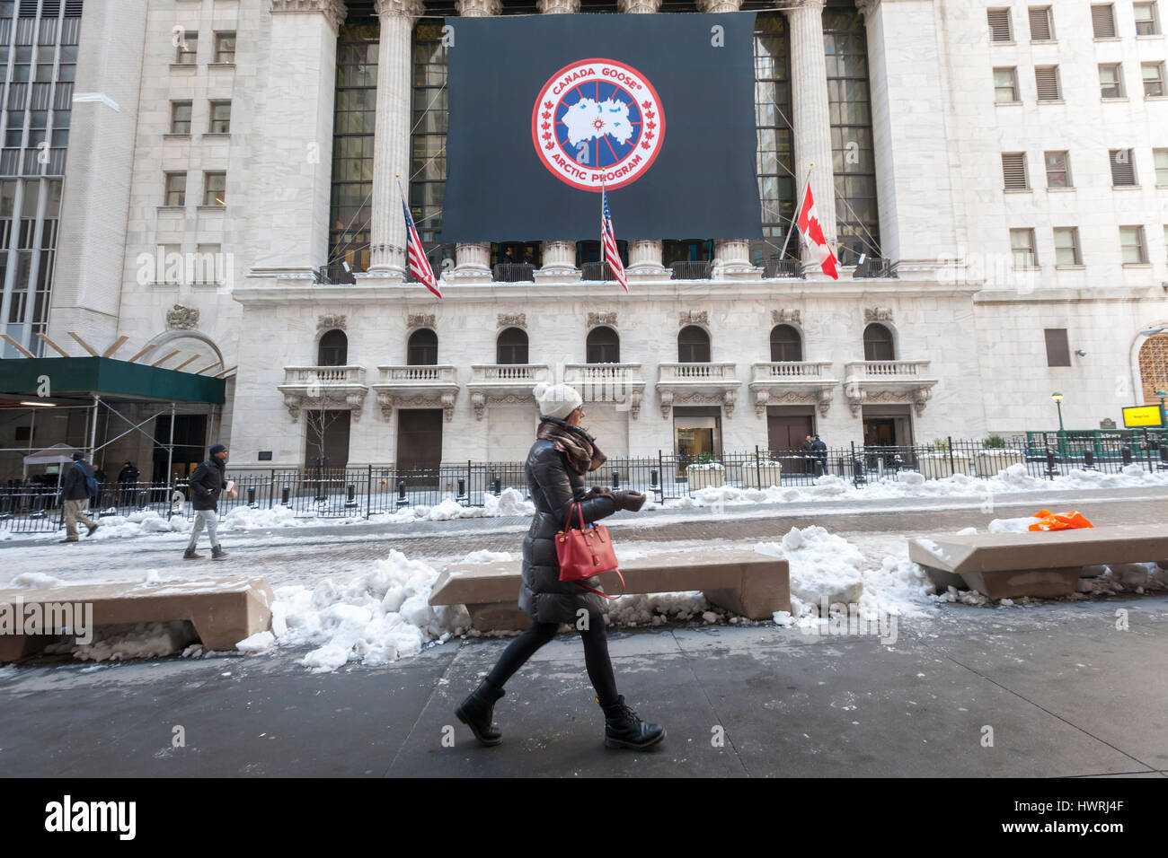 The New York Stock Exchange is decorated in honor of the Canada Goose IPO  debut on Thursday, March 16, 2017. The Canadian parka maker Canada Goose  Holdings Inc. stock is trading on