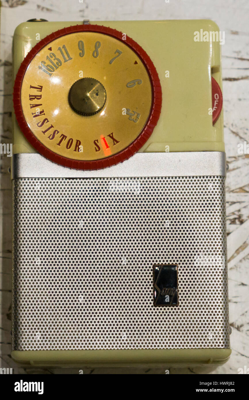 Vintage Sony brand transistor radio on display in New York on Saturday, March 18, 2017.  (© Richard B. Levine) Stock Photo