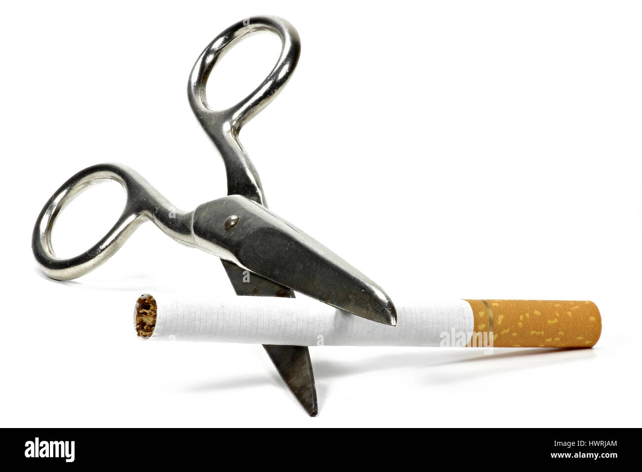 filter tipped cigarette being cut by scissors Stock Photo Alamy