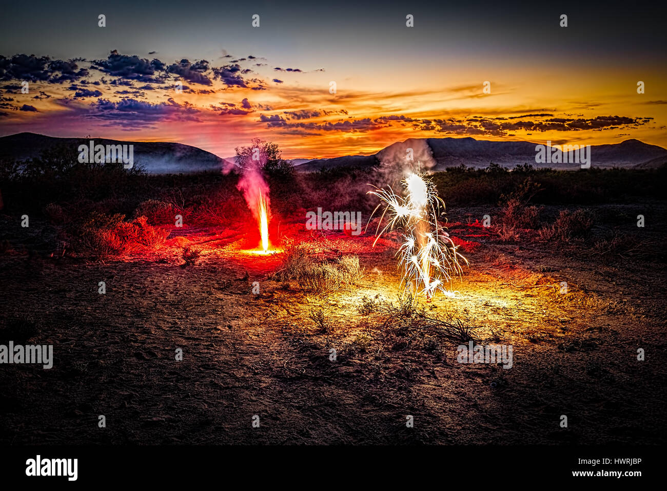 A fireworks display on the Fourth of July in the desert near El Paso, TX Stock Photo Alamy
