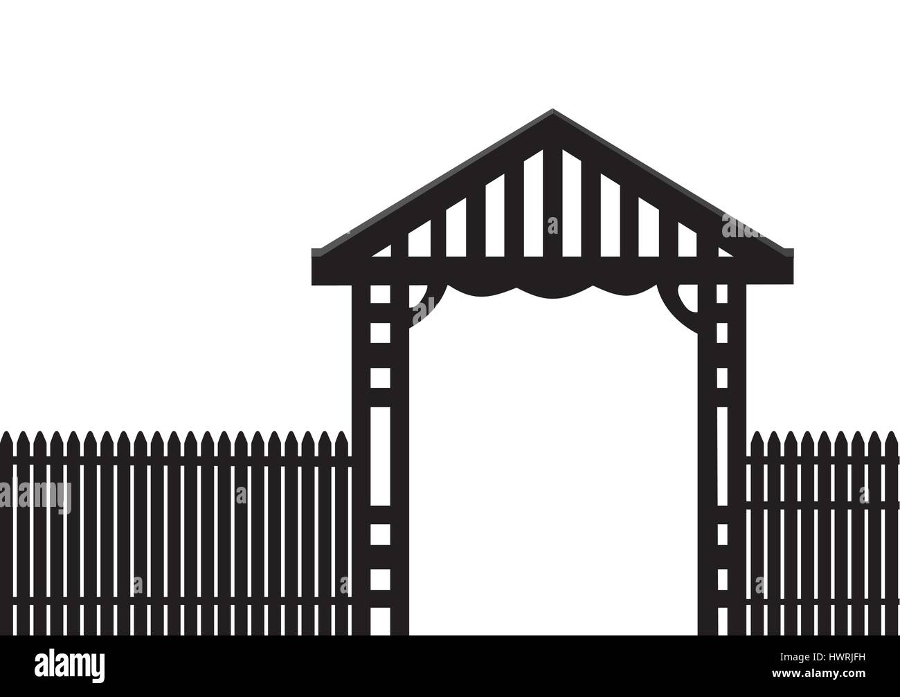 black picket fence on a white background Stock Vector