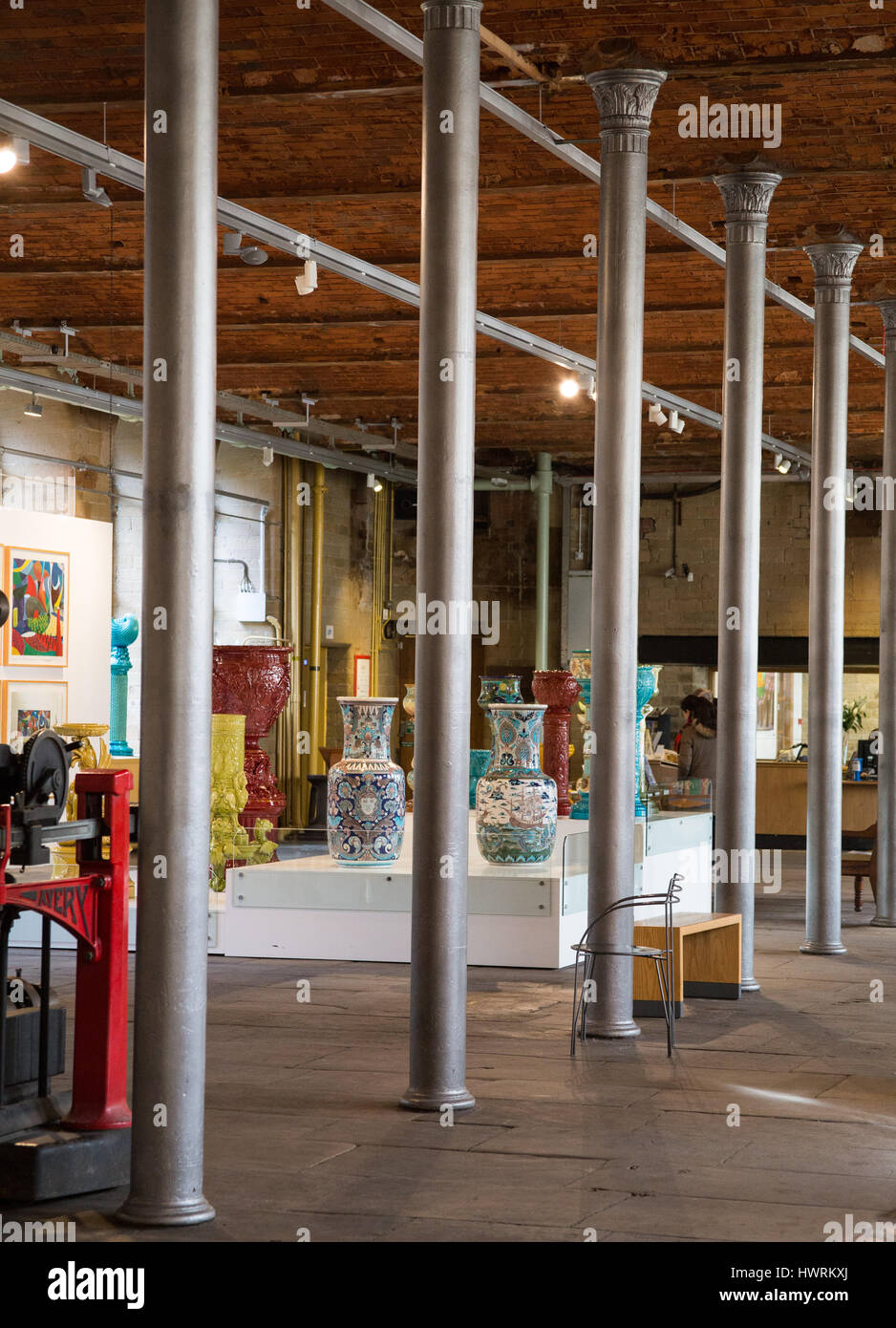 An interior view of Salts Mill in Saltaire. David Hockney prints are on