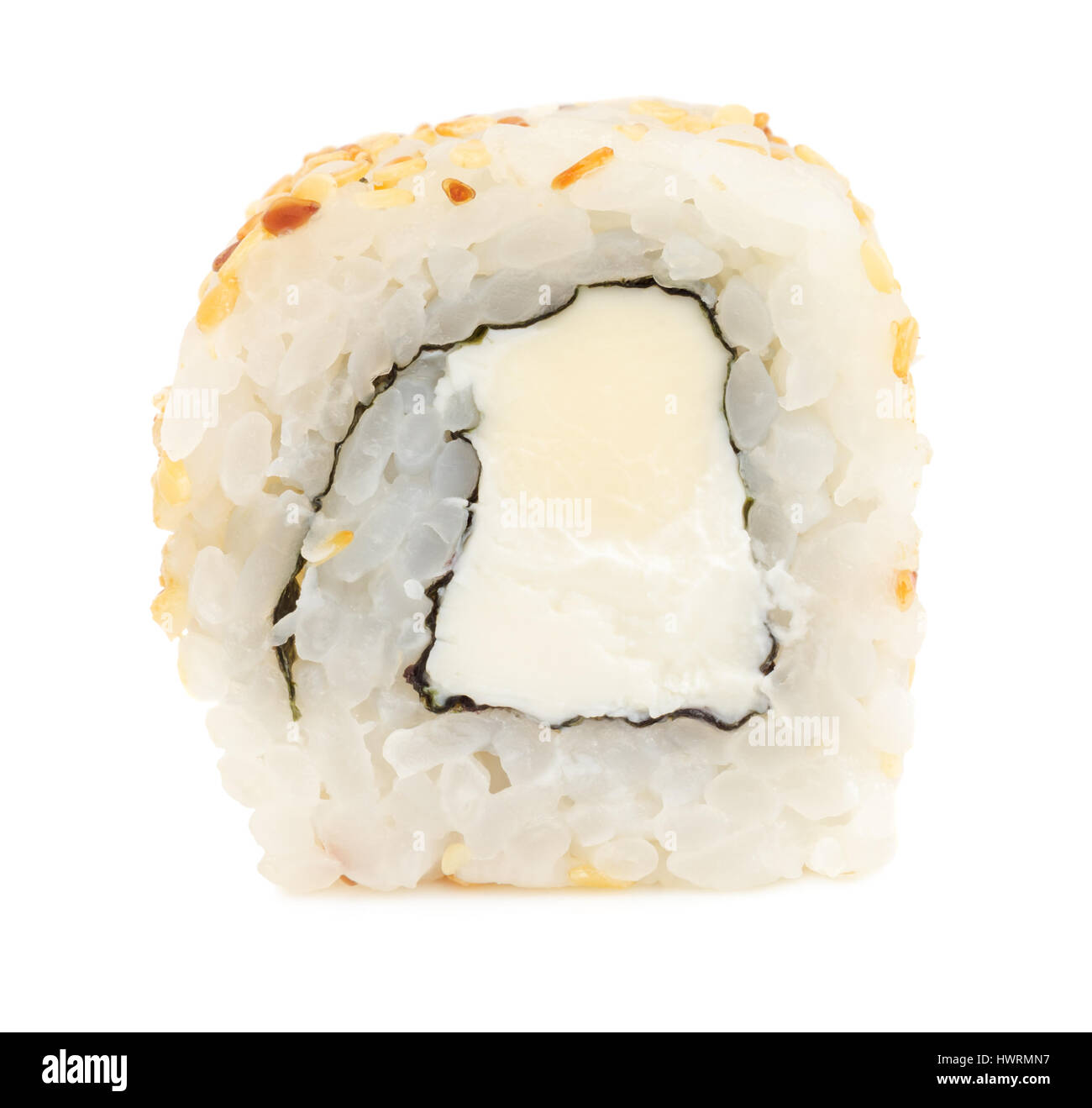 Japanese Sushi Food - Sushi Roll with Cream Cheese inside. Isolated on White Background Stock Photo