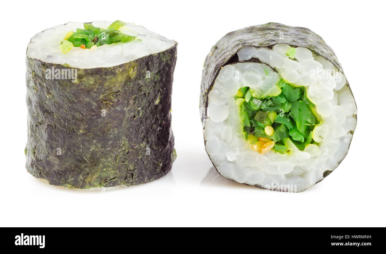 Sushi roll. Nori wrapped seaweed salad and white sesame. Asian Japanese food. Stock Photo