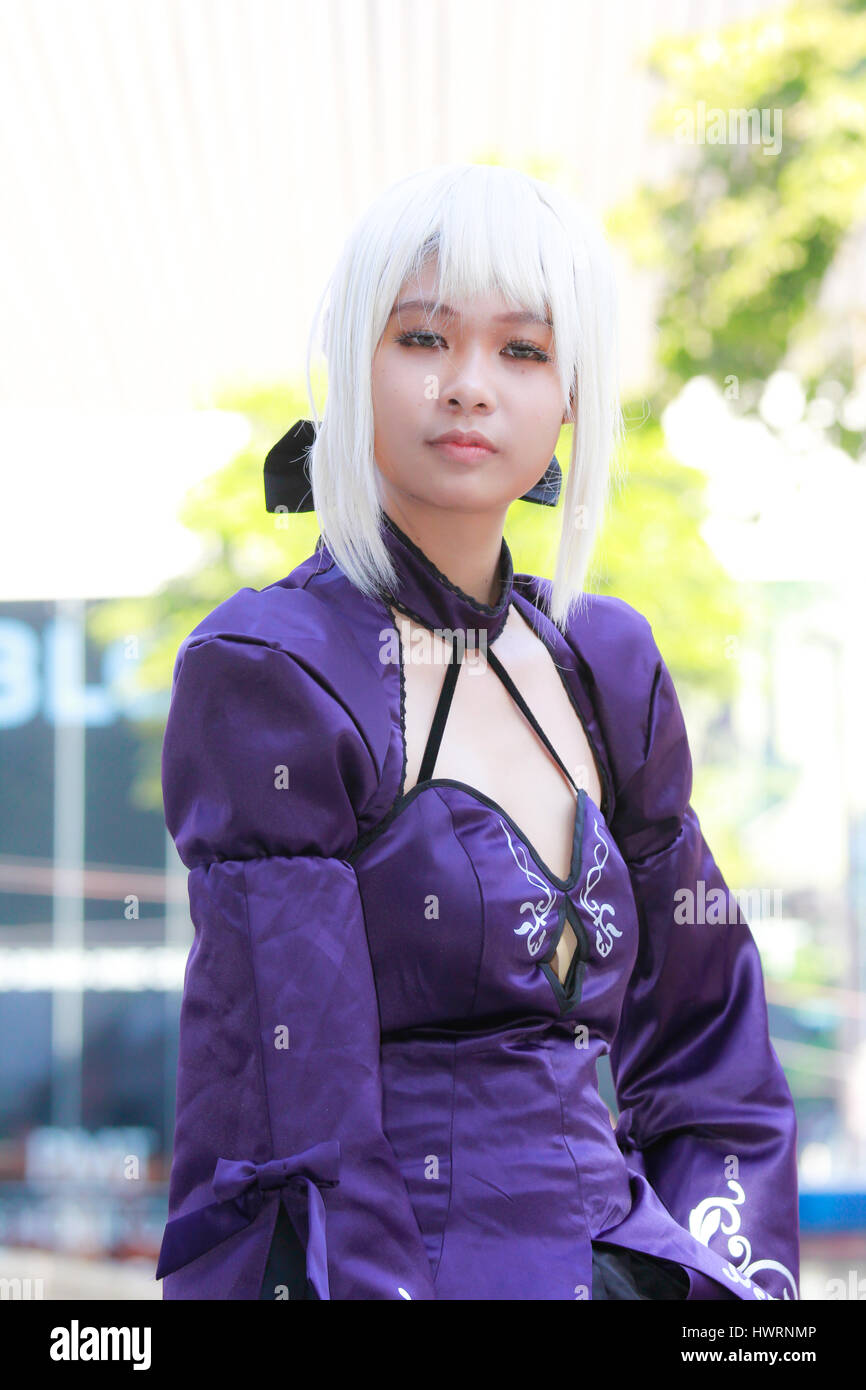 Bangkok - Feb 12: An unidentified Japanese anime cosplay  pose on Febuary 12, 2017 at Central World, Bangkok, Thailand. Stock Photo