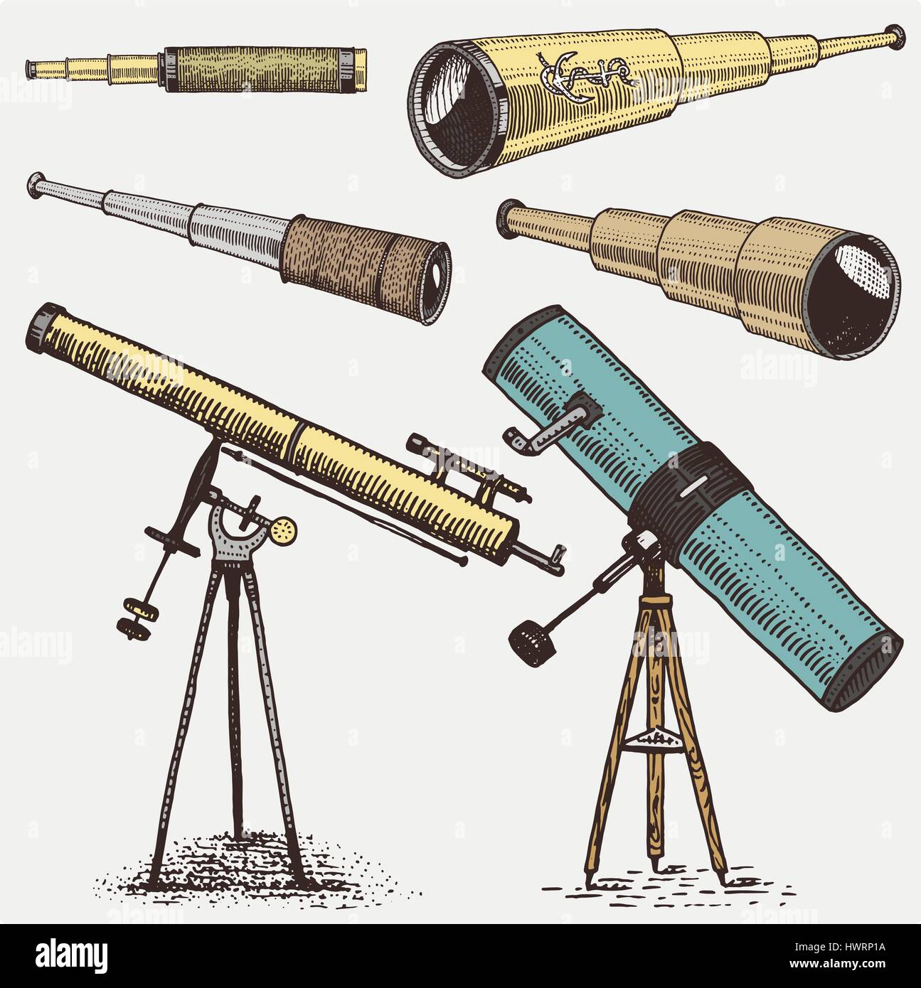 set of astronomical instruments, telescopes oculars and binoculars