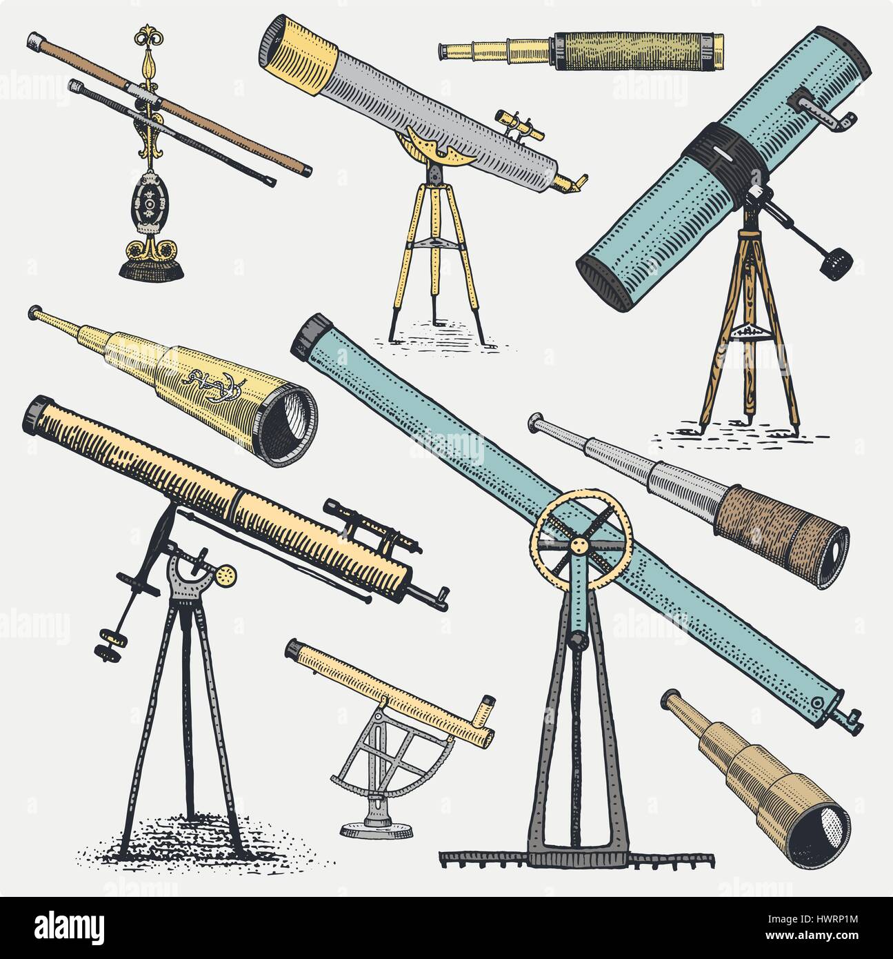 set of astronomical instruments, telescopes oculars and binoculars