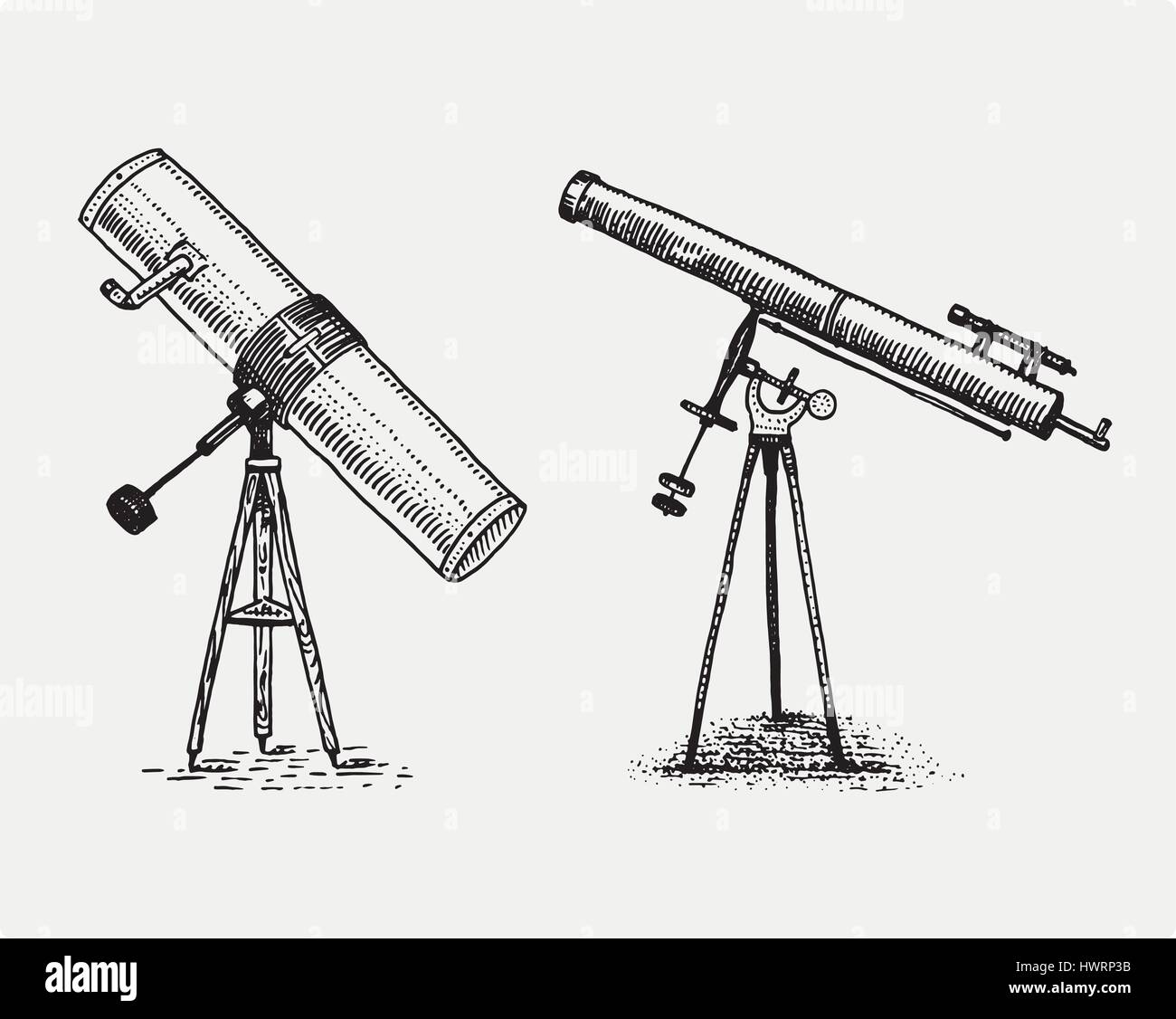 Astronomical telescope, vintage, engraved hand drawn in sketch or wood cut  style, old looking retro scinetific instrument for exploring and  discovering Stock Vector Image & Art - Alamy