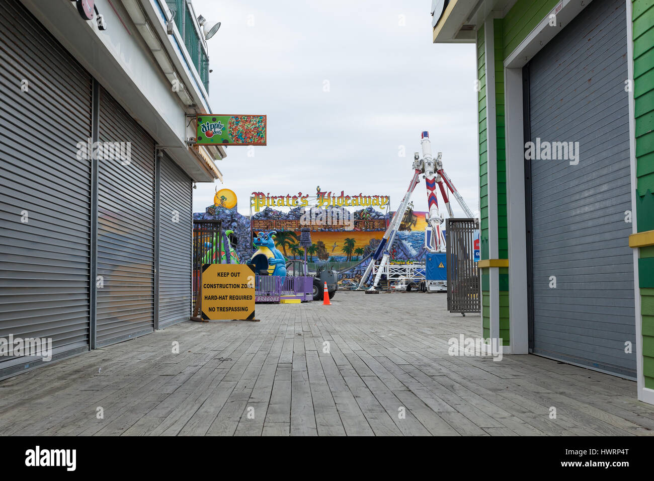 SEASIDE HEIGHTS, NEW JERSEY - March 21, 2017: The Casino Pier amusement park is under construction and getting ready for summer Stock Photo