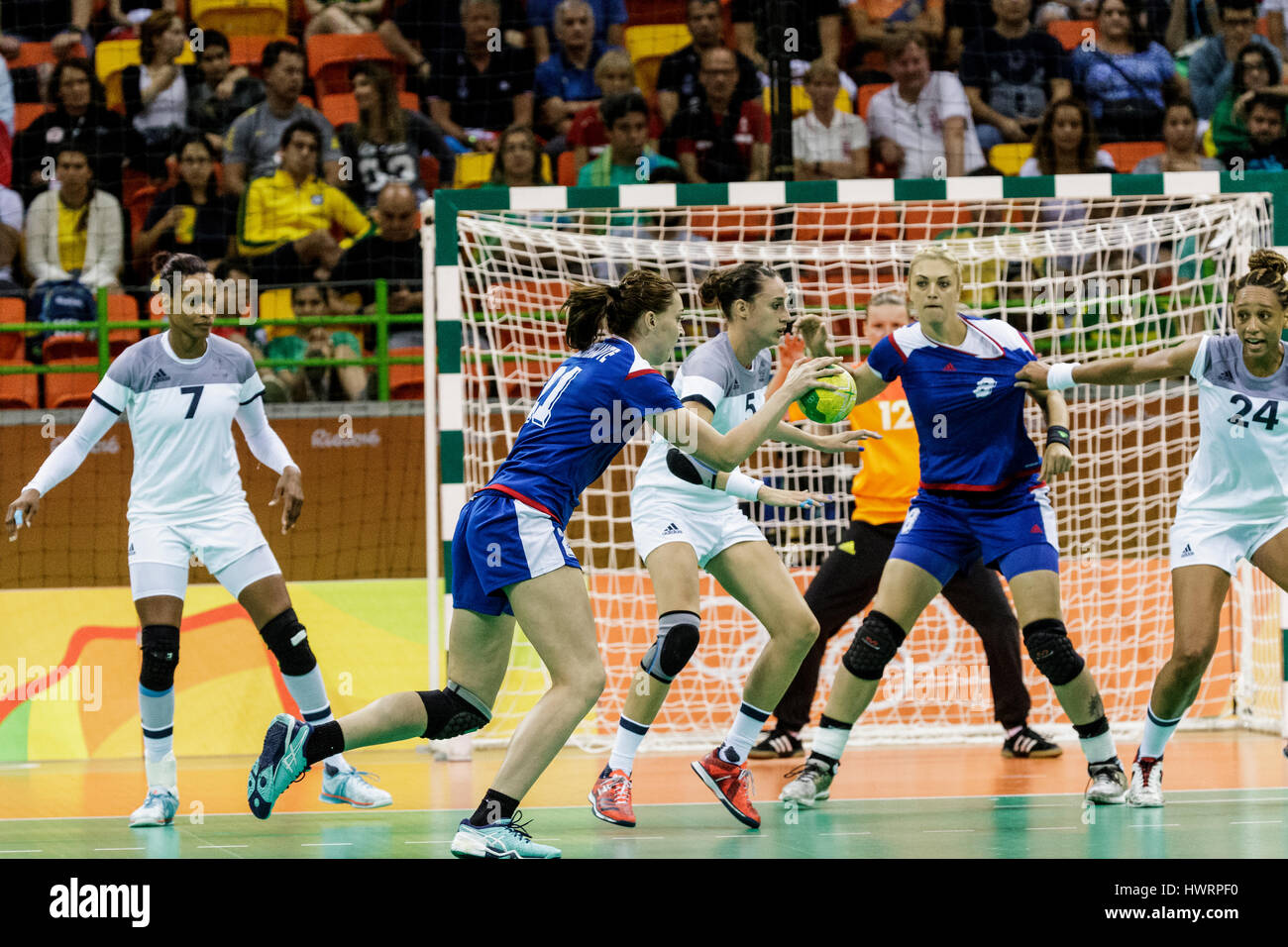 Rio de Janeiro, Brazil. 20 August 2016  Victoria Zhilinskayte (RUS) #21 competes in the women's handball gold medal match Russia vs. France at the 201 Stock Photo