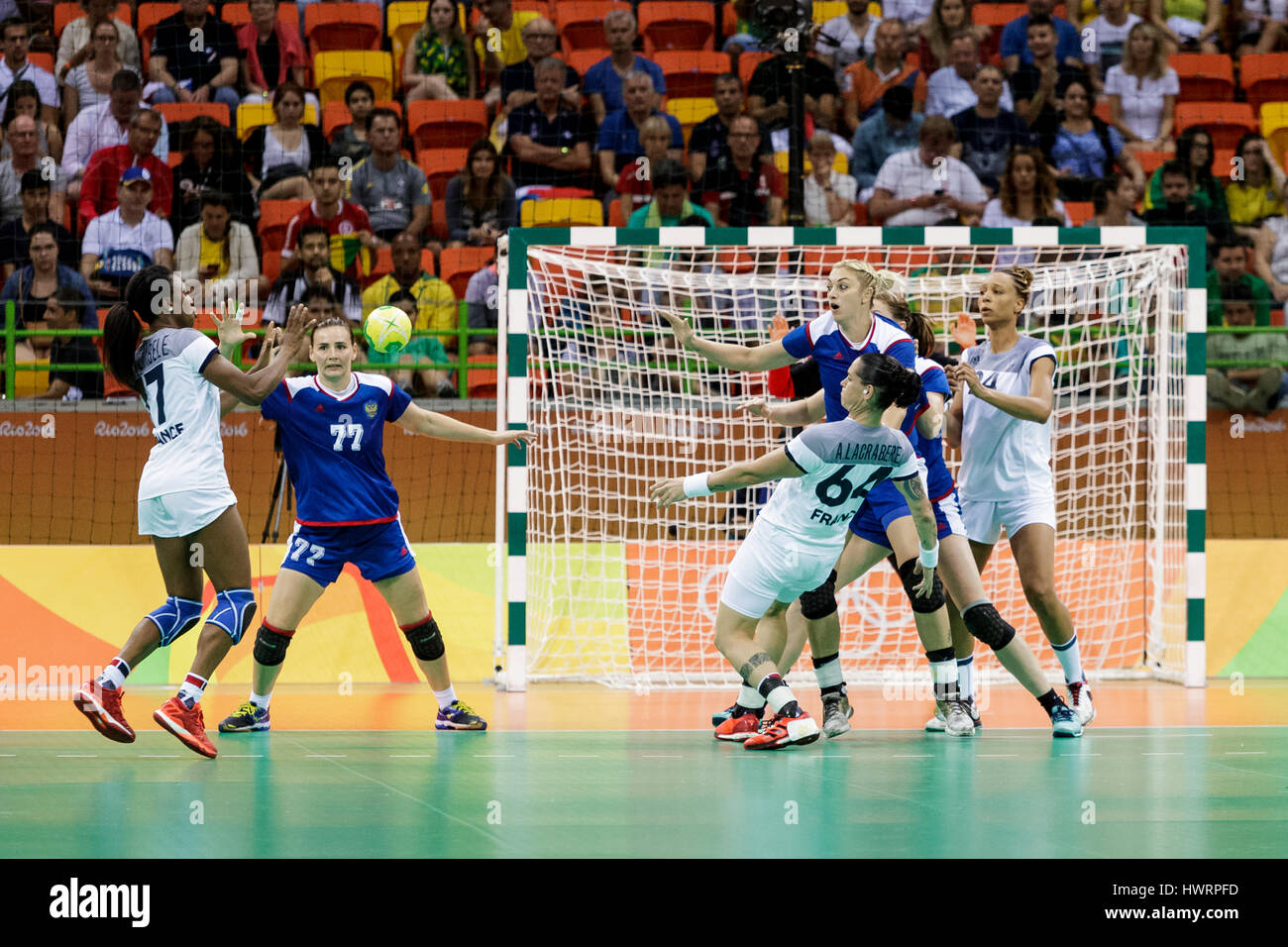 Rio de Janeiro, Brazil. 20 August 2016  Alexandra Lacrabère (FRA) #64 competes in the women's handball gold medal match Russia vs. France at the 2016  Stock Photo