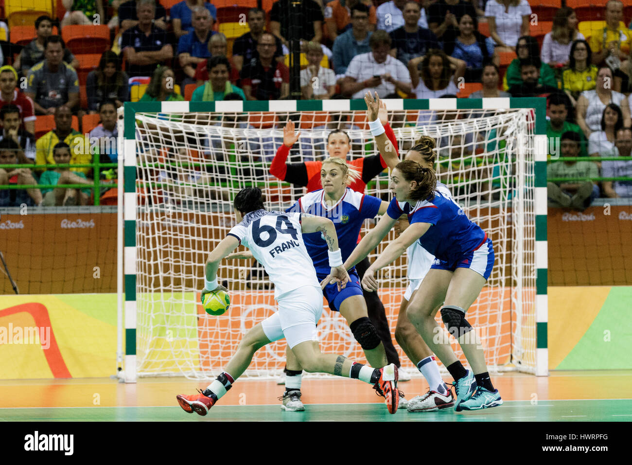 Rio de Janeiro, Brazil. 20 August 2016  Alexandra Lacrabère (FRA) #64 competes in the women's handball gold medal match Russia vs. France at the 2016  Stock Photo