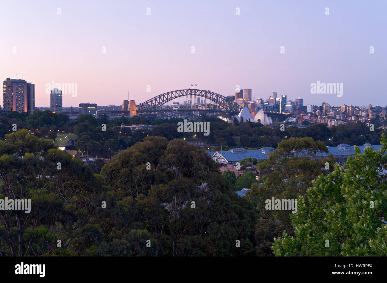 city skyline with buildings landmarks harbor and parks of sydney in new south wales australia Stock Photo