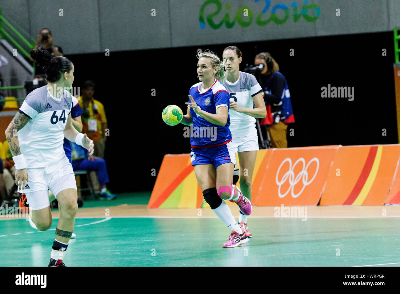 Rio de Janeiro, Brazil. 20 August 2016 Polina Kuznetsova (RUS) #2 competes in the women's handball gold medal match Russia vs. France at the 2016 Olym Stock Photo