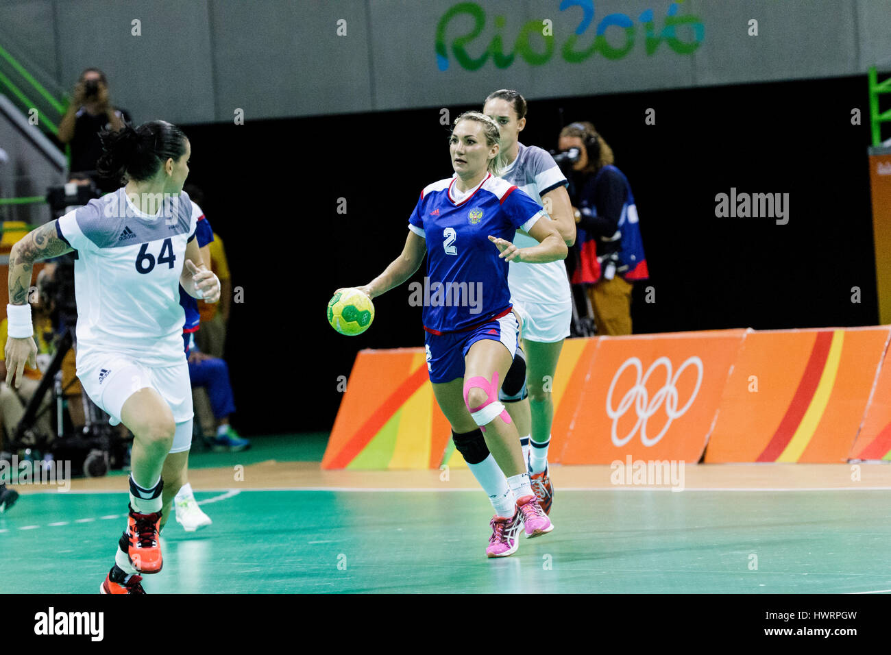 Rio de Janeiro, Brazil. 20 August 2016 Polina Kuznetsova (RUS) #2 competes in the women's handball gold medal match Russia vs. France at the 2016 Olym Stock Photo