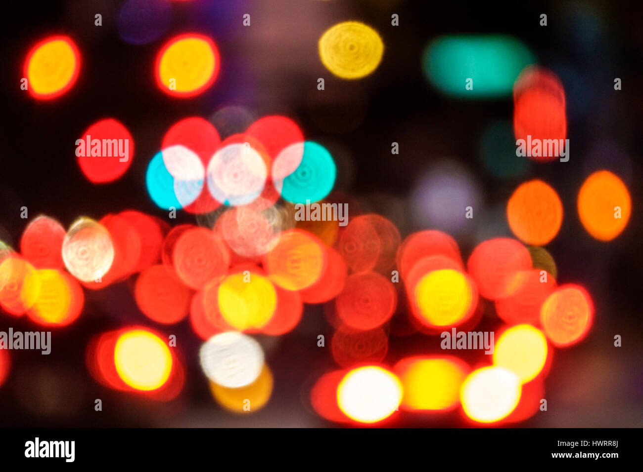 Miami Florida,out-of-focus lights,blur focus,bokeh,traffic lights,visual effect,red,tail lights,visitors travel traveling tour tourist tourism landmar Stock Photo