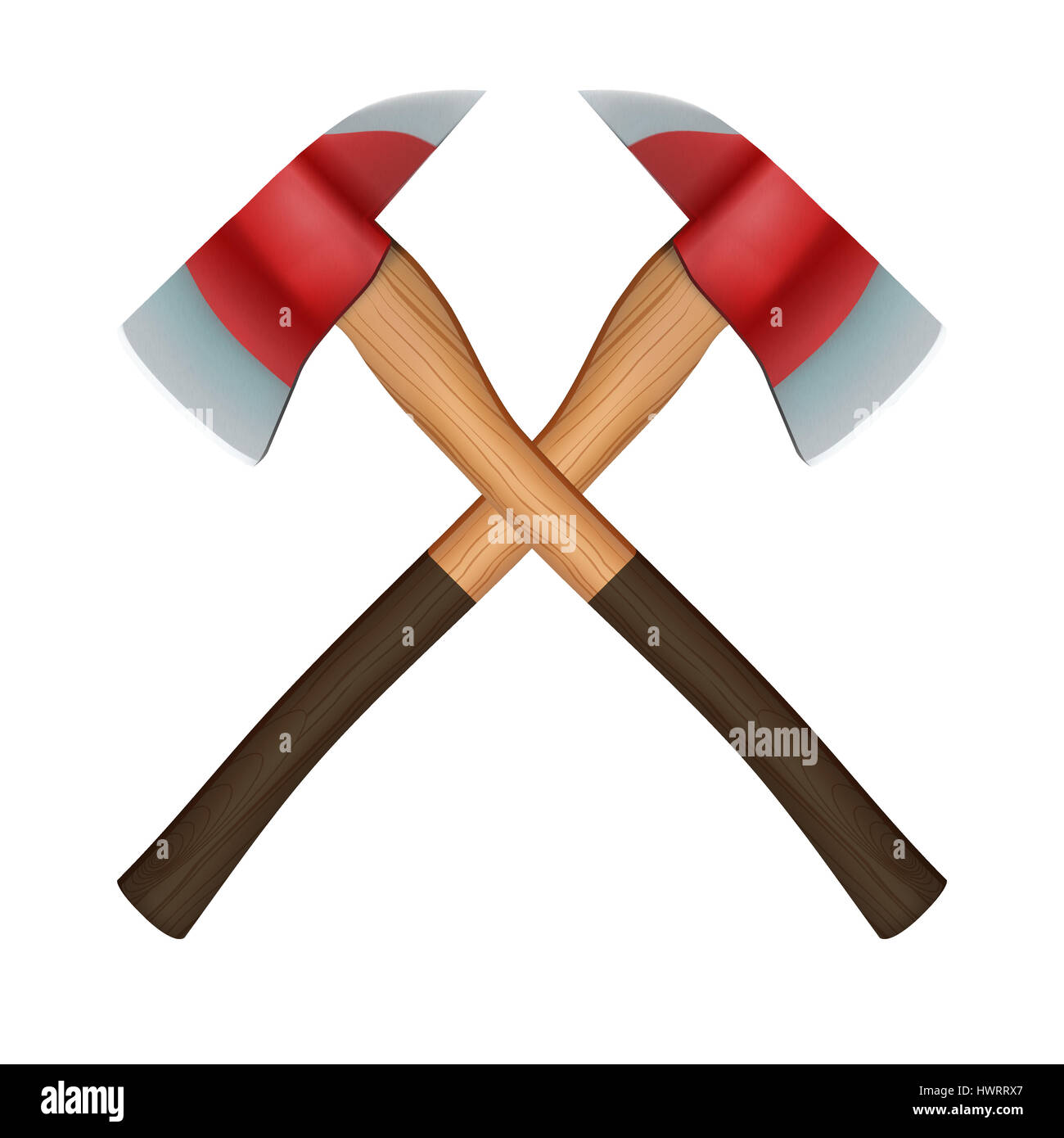 Crossed classic firefighter axes. Industrial Illustration isolated on