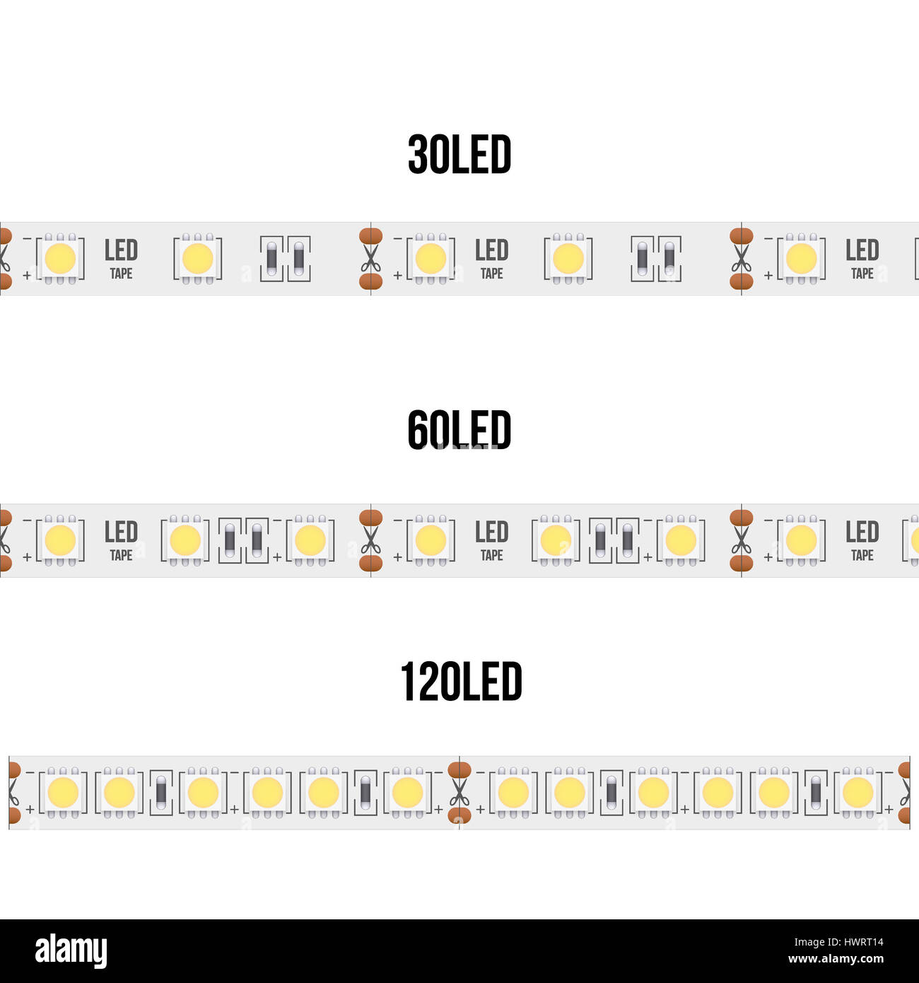 Set of typical LED tapes. Various types. Industrial Illustration