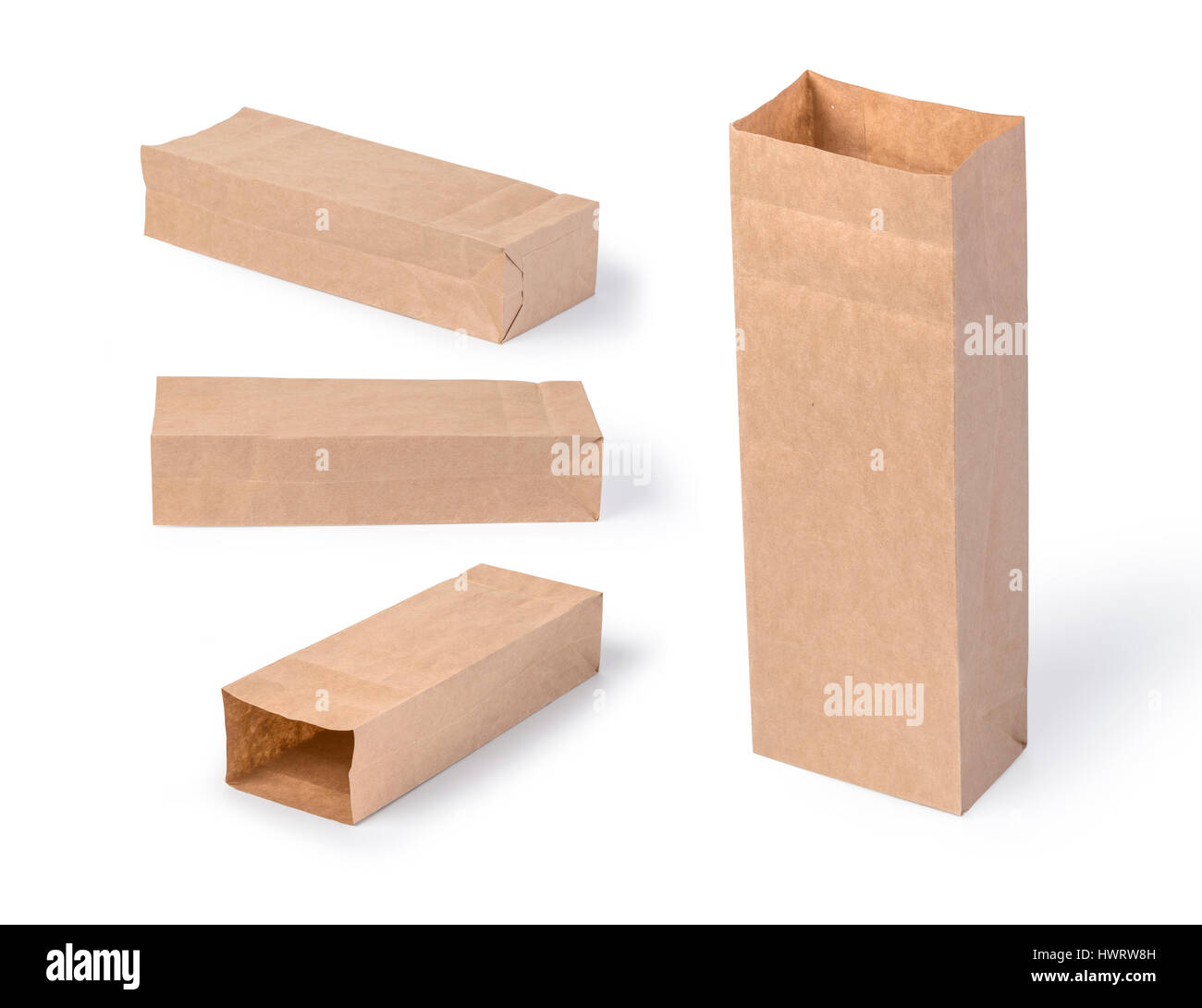 Brown paper bag packaging template isolated on white background Stock